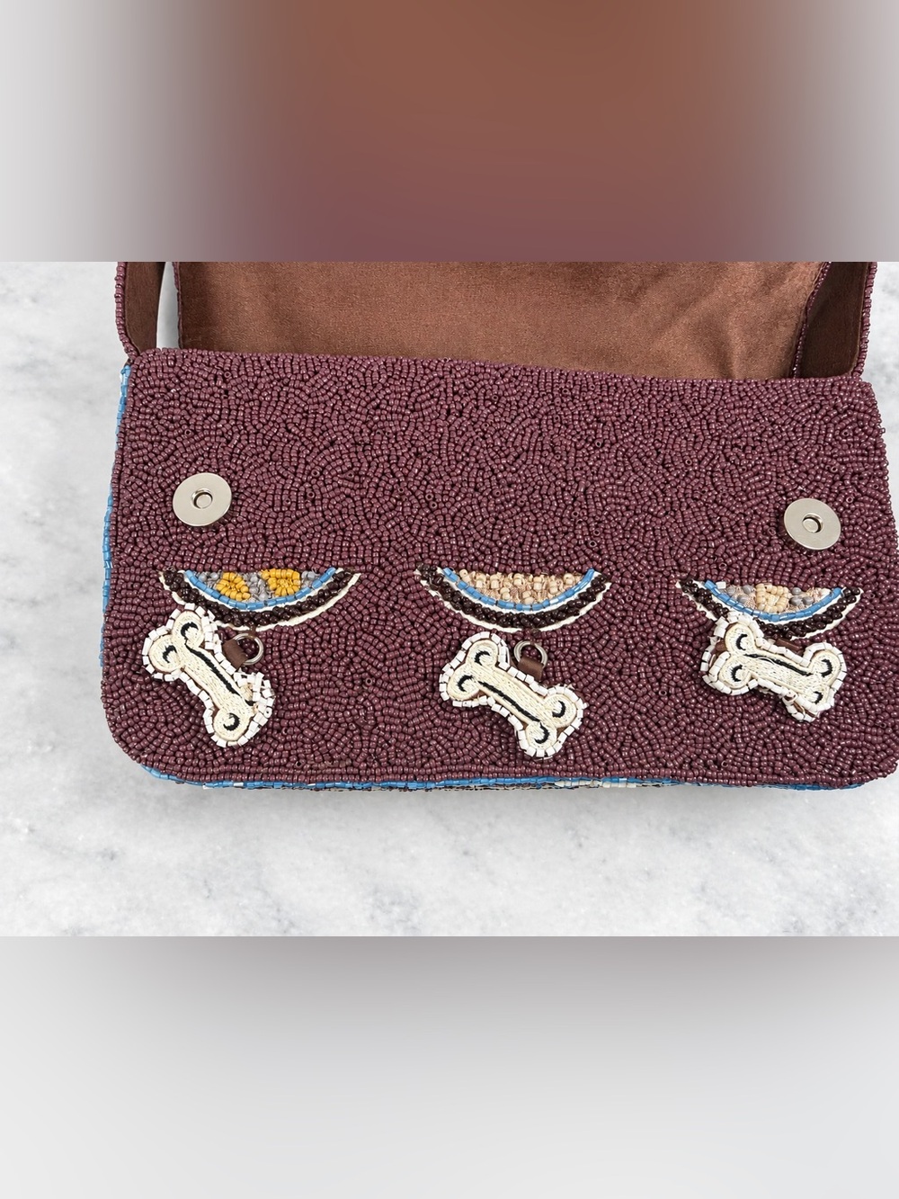 Viral New Release Made In India Brown Beaded Dog Bag W/Bones Purse Handbag NWT - Picture 7 of 7